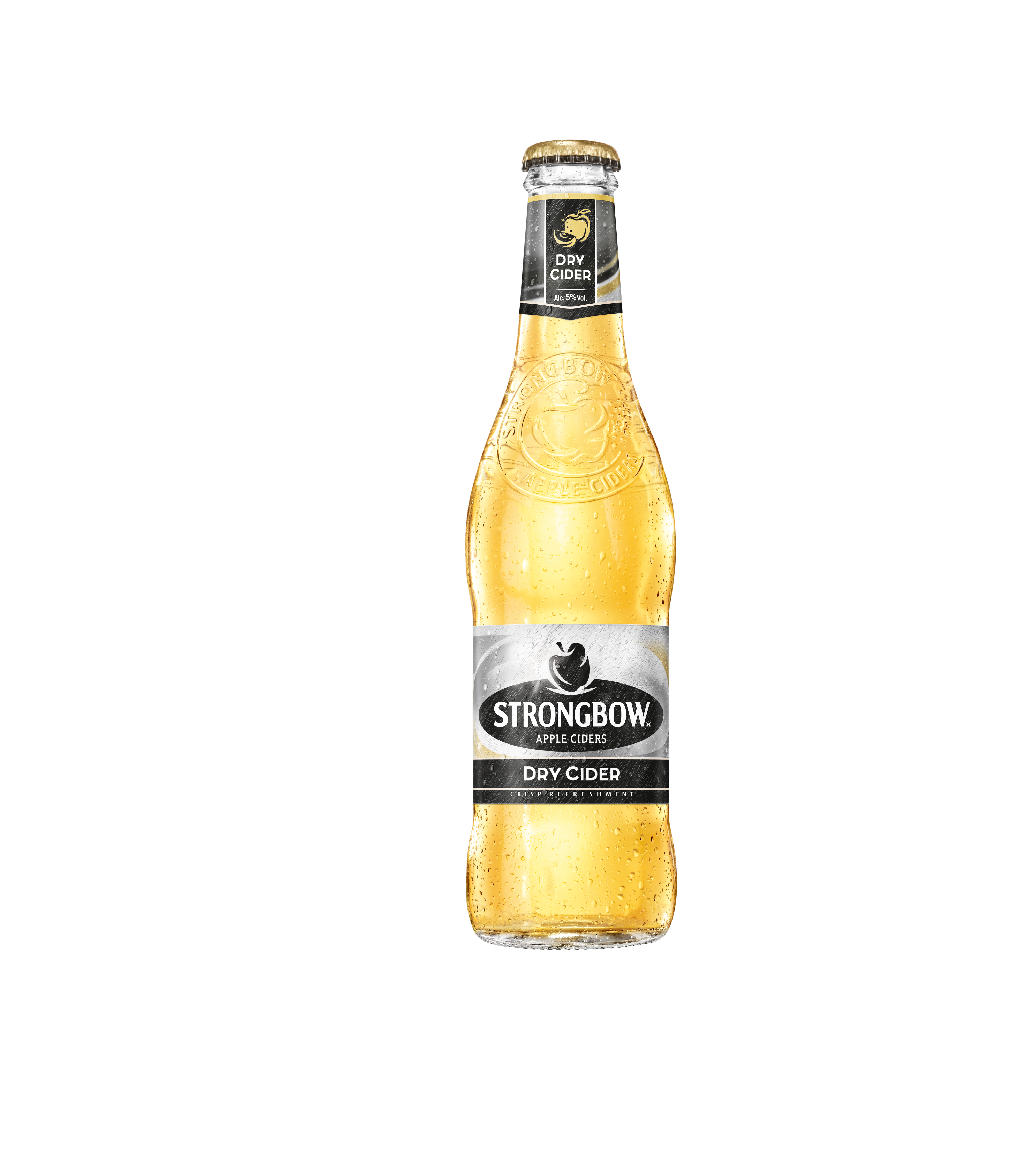 Strongbow Dry Cider Bottle (Old Label) Hero Product Image 3914X4549px